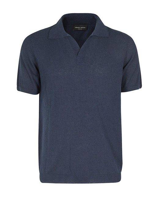 Roberto Collina Blue Collared Knit Polo Shirt for men