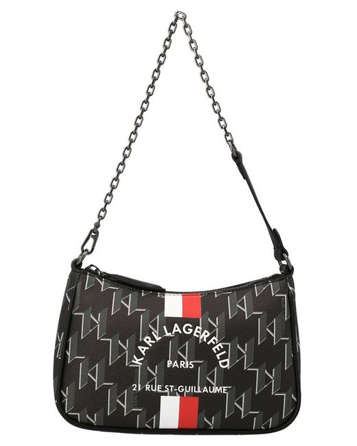Karl Lagerfeld Rue St-guillaume Monogram Shoulder Bag in Black | Lyst
