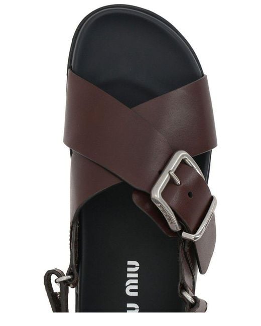 Miu Miu Brown Logo-Engraved Buckle-Fastened Flat Sandals