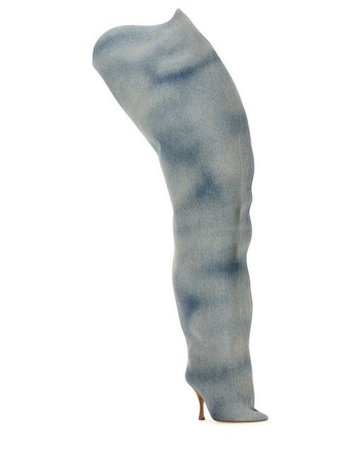 Y. Project Gray Pointed-toe Denim Thigh-high Boots