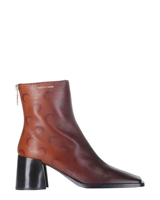 MARINE SERRE Brown Airbrushed Crescent Moon-printed Square-toe Boots