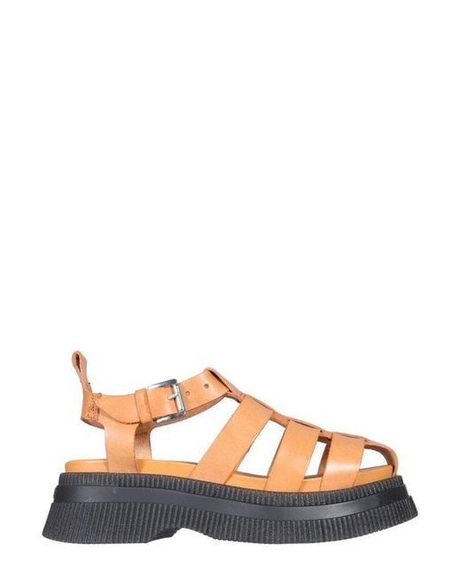 Ganni Leather Strappy Platform Sandals 