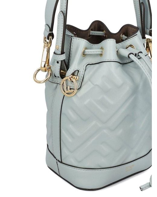 Fendi Gray Mon Tresor Ff Embossed Drawstring Bucket Bag