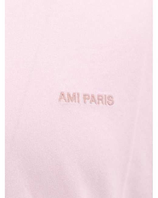 AMI Pink Paris Logo-embroidered Crewneck T-shirt for men