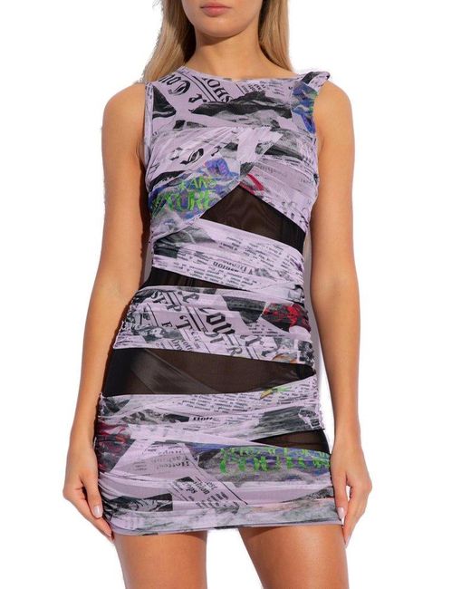 Versace Multicolor All-over Printed Draped Dress