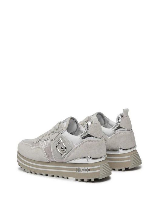 Liu Jo White Sequin-Embellished Lace-Up Sneakers