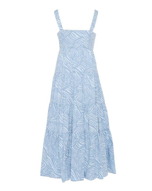 Michael Kors Blue Zebra-print Tiered Midi Dress