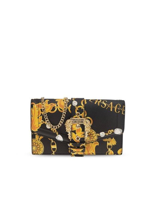 Versace Black Baroque Printed Foldover Top Crossbody Bag