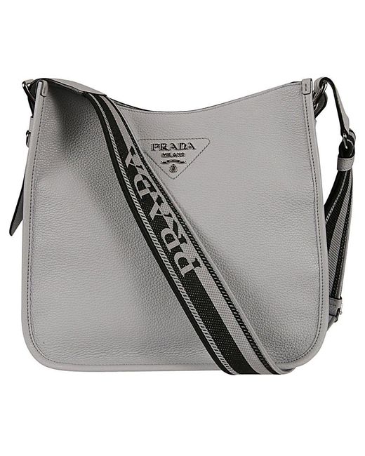 Prada Gray Logo Lettering Hobo Bag