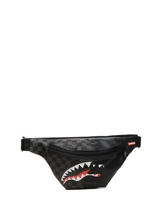 Sprayground Black Unfinished Shark Zipped Crossbody Bag for men