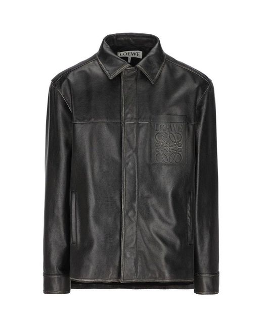 Loewe Black Long-sleeved Leather Shirt for men