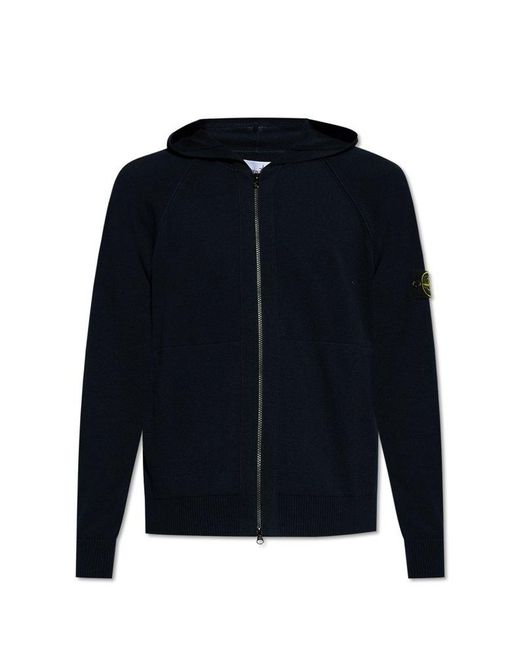 Stone Island Blue Zip Up Hooded Sweater for men