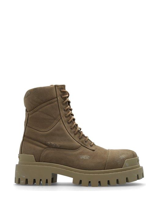 Balenciaga Brown Worn-out Effect Combat Boots for men