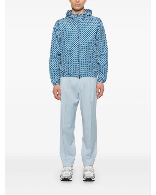 Drumohr Blue Patterned Hooded Jacket for men