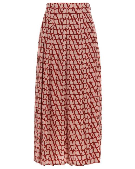 Valentino Red All-over Printed High Waist Skirt