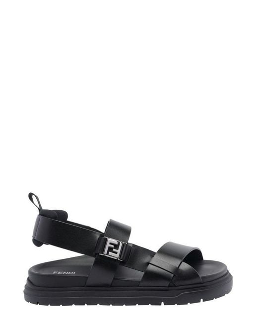 Fendi Black Ff Interwoven Bands Sandals for men