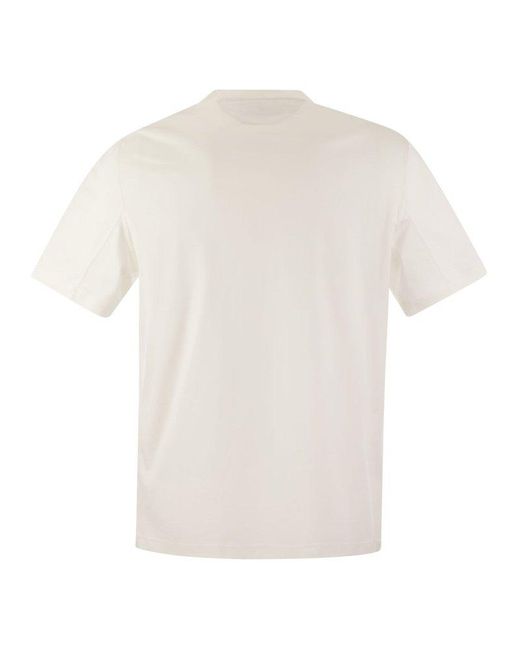Brunello Cucinelli White Cotton Jersey T-Shirt With Print for men