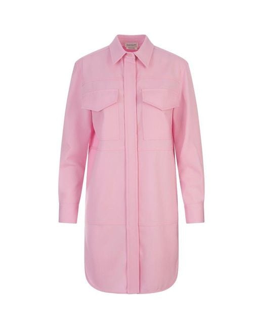 Alexander McQueen Pink Long-sleeved Shirt Dress