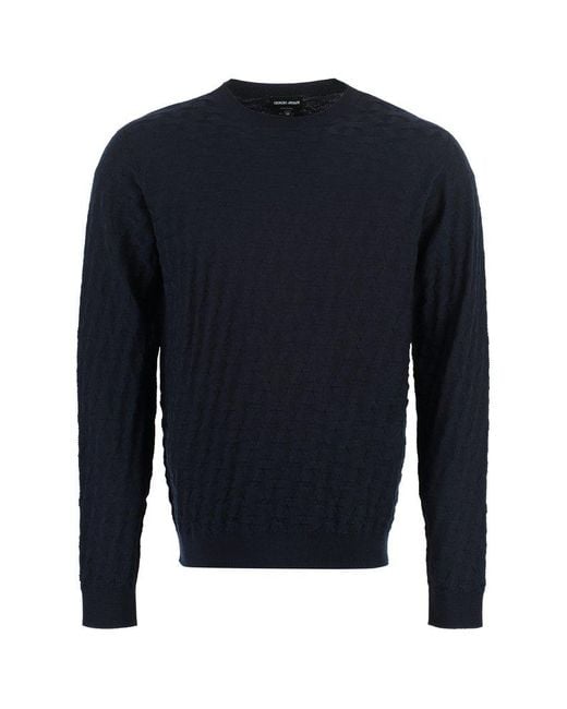 Giorgio Armani Blue Virgin Wool Crew-neck Sweater for men