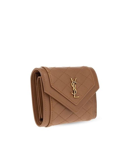 Saint Laurent Brown Quilted Leather Logo Purse