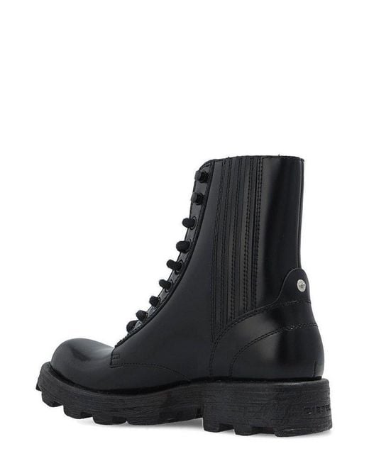 DIESEL Black Leather Ripped D-hammer Cleated-sole Lace-up Combat Boots, Size: for men