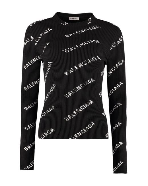 Balenciaga Denim Printed Ribbed-knit Sweater in Black,White (Black ...