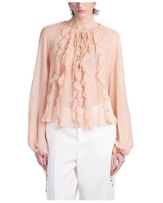 Blumarine White Semi-Sheer Ruffled Chiffon Blouse