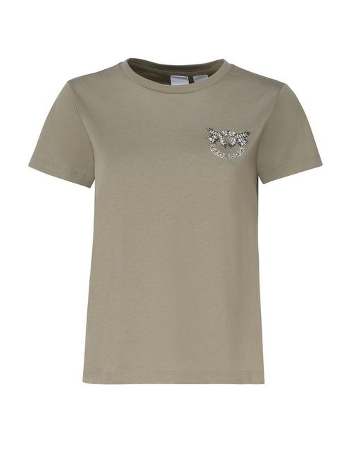 Pinko Gray Love Birds Mini Logo Embroidery T-shirt