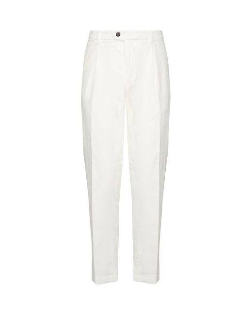 Eleventy White Pleated Tapered Pants for men