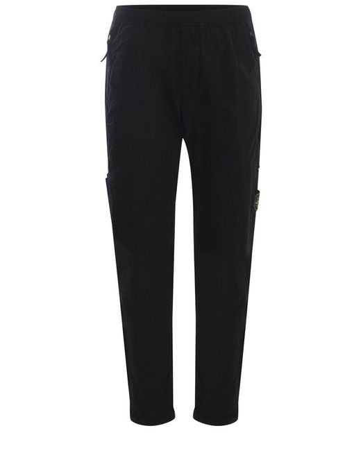 Stone Island Black Logo Patch Cargo Trousers for men