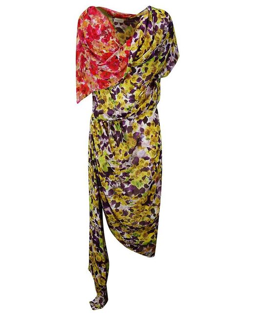 Dries Van Noten Green Floral-printed Asymmetric Dress