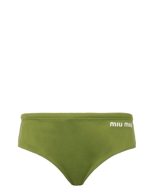 Miu Miu Green Logo-embroidered Stretched Bikini Bottoms