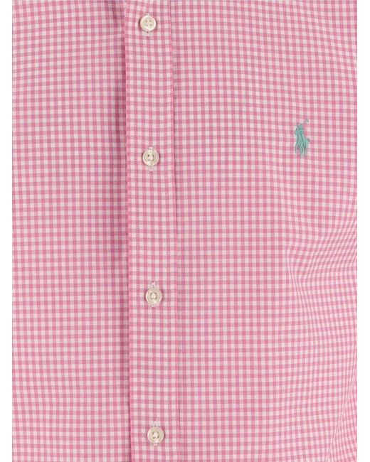 Polo Ralph Lauren Pink Stretch Cotton Shirt With Plaid Pattern for men