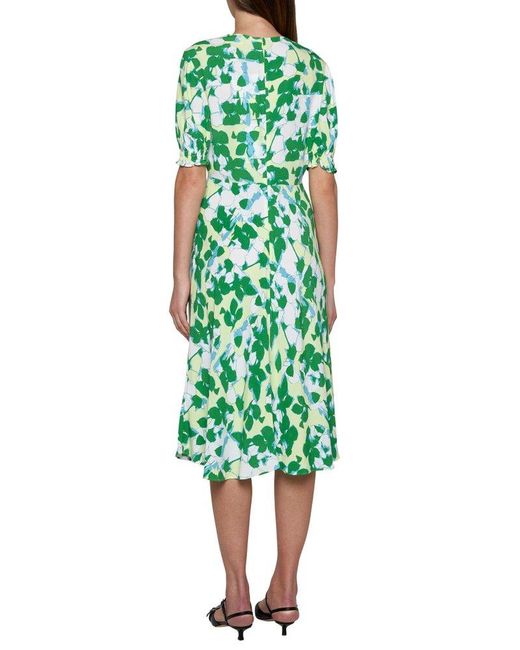 Diane von Furstenberg Green Jemma All-over Patterned V-neck Dress
