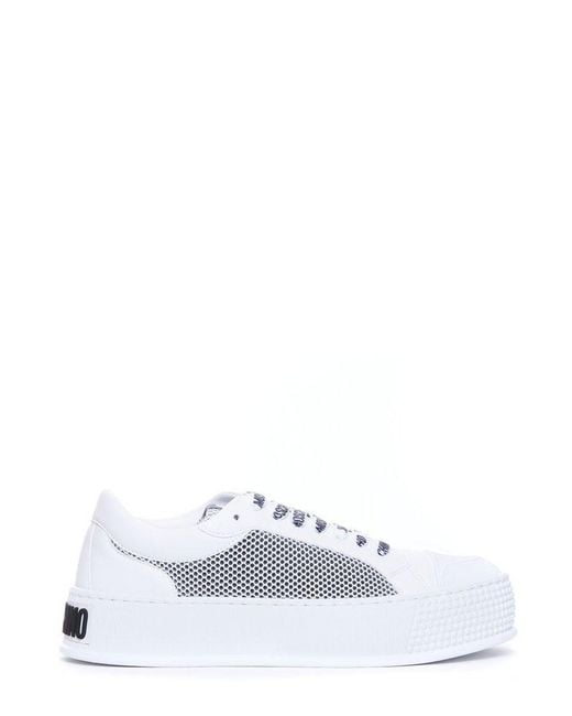 Moschino White Mesh Panelled Sneakers for men