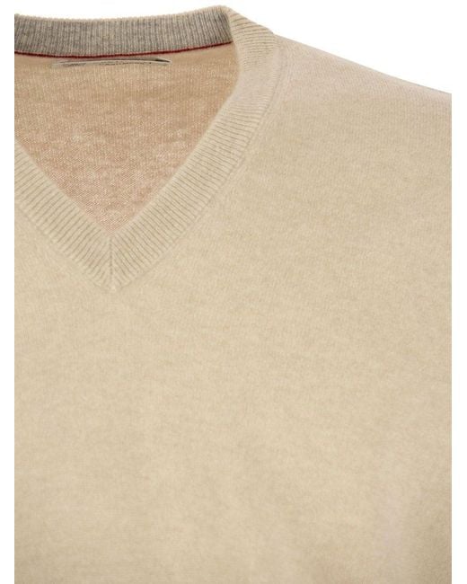 Brunello Cucinelli Natural Cashmere V-neck Sweater for men