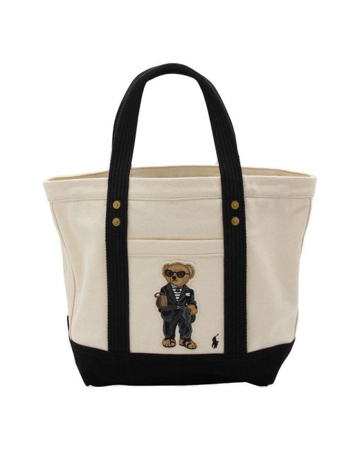 Polo Ralph Lauren Black Ecru And Cotton Tote Bag