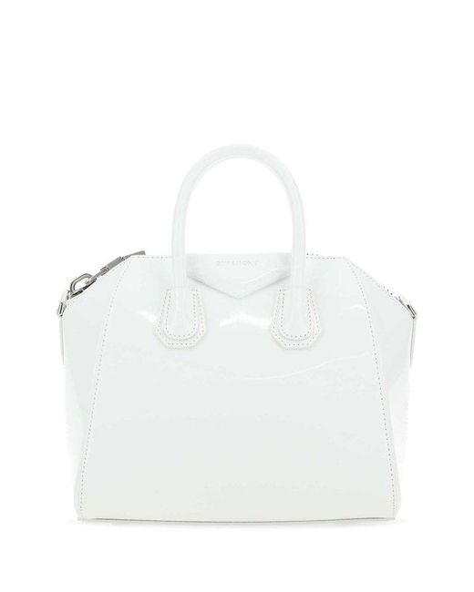 Givenchy White Antigona Logo Print Perforated Strap Tote Bag