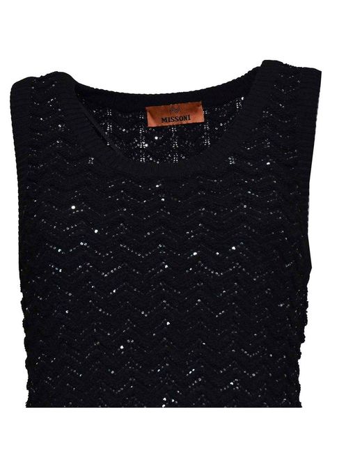 Missoni Black Embellished Sleeveless Knitted Mini Dress