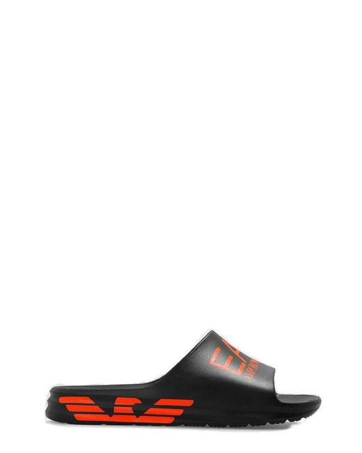 EA7 Black Logo Printed Slippers for men