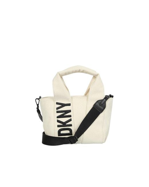 DKNY White Rue Logo Embroidered Top Handle Bag