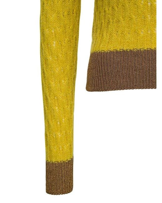 Pinko Yellow Crewneck Two Tone Knitted Jumper