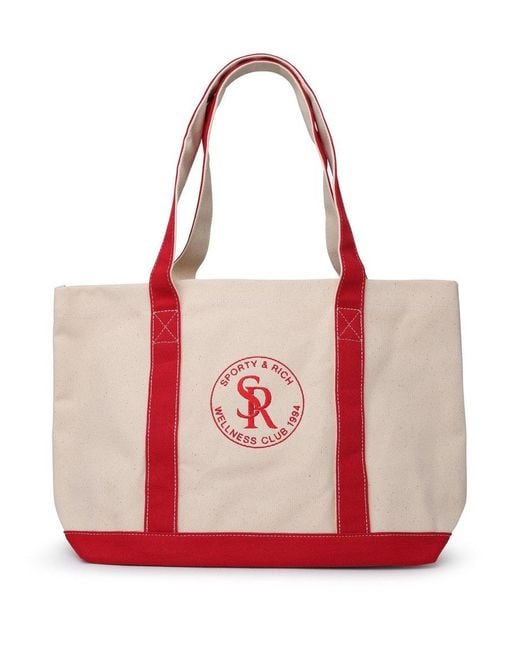 Sporty & Rich Red Logo Print Tote Bag