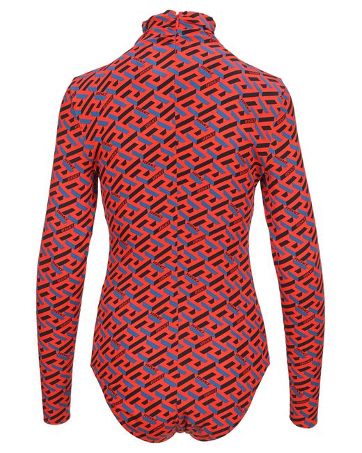 Versace La Greca Print Bodysuit in Orange