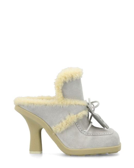 Burberry White Suede And Shearling Highland Mules