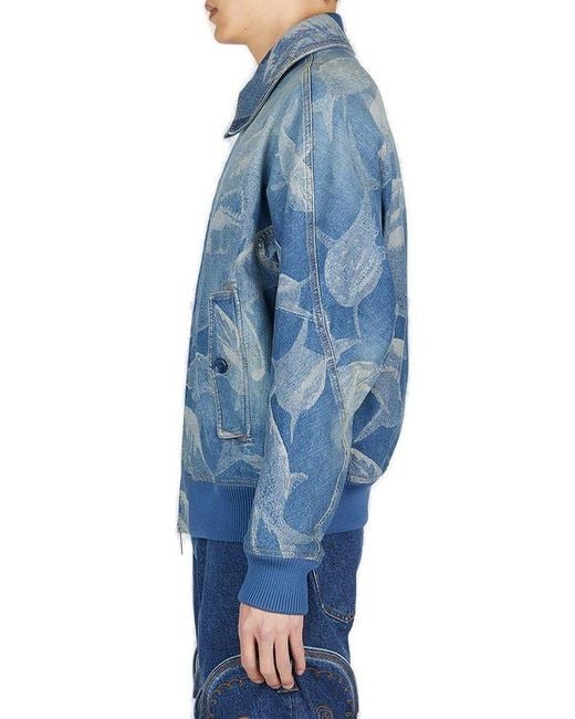 Burberry Blue Shark Printed Zipped Denim Jacket for men