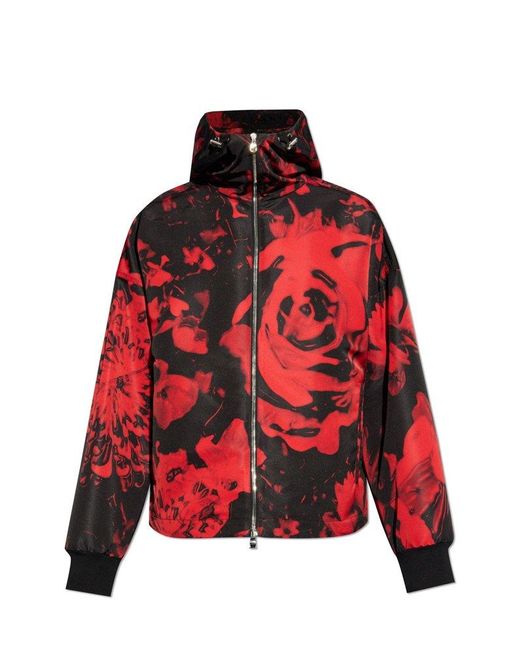 Alexander McQueen Red Graphic Printed Hooded Jacket for men