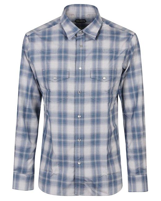 Tom Ford Blue Denim Western Slim Shirt for men