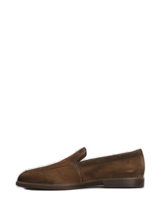 Santoni Brown Round Toe Slip-On Loafers for men