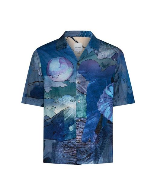 Paul Smith Blue Graphic Printed Short-sleeved Shirt for men